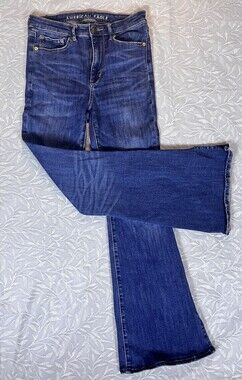 AE American Eagle Jeans Womens Blue Super High Rise Flare Stretch Boho Retro